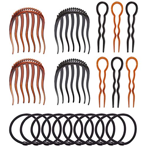 20 Pack Fast Easy Dance Ballet Doughnut French Bunhead Donut Bun Makers Chignon Fork Hair Pins Side Shell Combs Twist Clips Barrettes Sticks Hair Tie Twist Hair Holder Accessories for Kids Women Girls