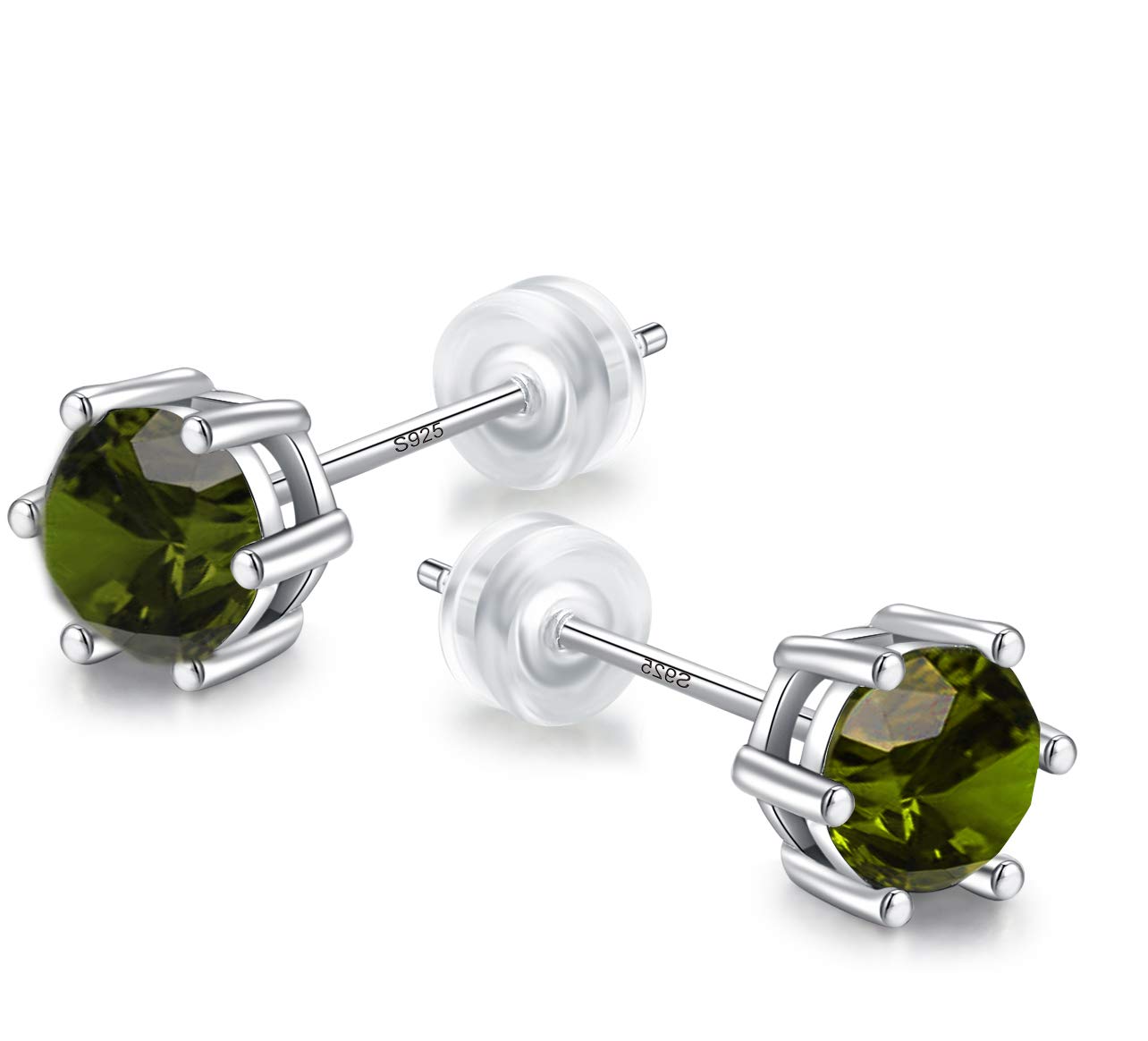 Sunnyshopday August Peridot Aug Birthday Stone Birthstone,Daily Wear,925 Sterling Silver or 18ct White Gold Plated Earrings Studs Men Women,Jewelry Box Gift Choice — image 1