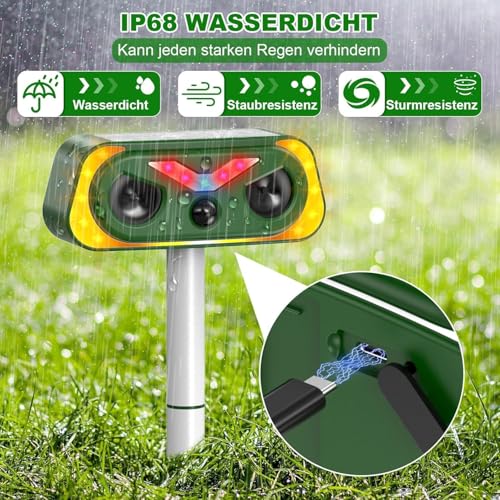 Uffylle Katzenschreck Ultraschall Dualer Solar Eule, 2 Modus Tiervertreiber, IP68 Marderschreck mit LED Bewegungsmelder zur Abwehr von Katzen, Mardern und Hunden vertreiben Garten