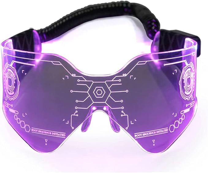 Futuristic LED Visor Glasses USB Rechargeable 7 Colors 4 Modes Light Up Flashing