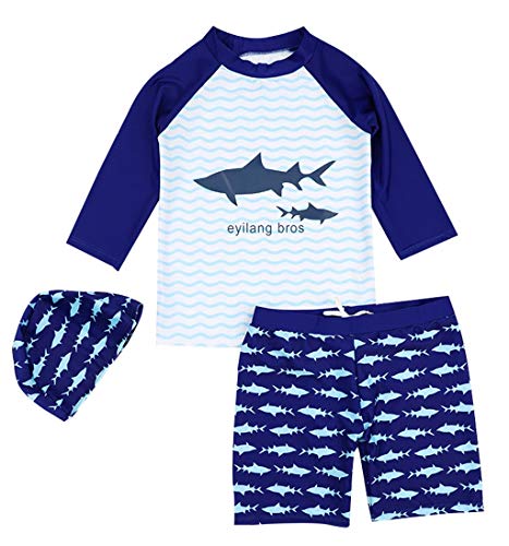 3Piece Toddler Baby Boy Swimwear Sets,Rash Guard Shark Pattern Swimsuit 1-9Y, Long Sleeve Bathing Suits Short Pant Hat - Thumbnail 7