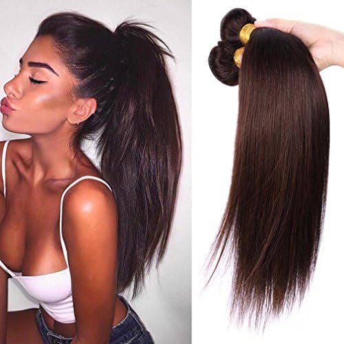 24" Long Straight Hair Dark Brown #2 Milk Way Brazilian Human Hair Unprocessed Virgin Hair Weave Bundles with Machine Weft 6A Remy Hair Products for Women 100g (3.5oz)