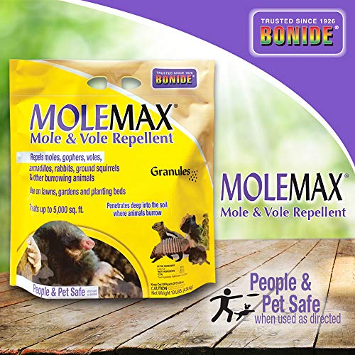 Bonide (BND692150) - Molemax Mole & Vole Burrowing Animal Repellent, Rodent Repellent Granules (10 lb.)