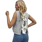 Women's Bow Tie Back Knitted Tank Tops Y2K Casual Sleeveless Vest Top Cute Crewneck Crop Sweater Cardigan Vest
