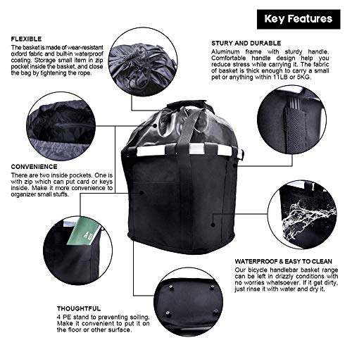 image for GLE2016 Bike Basket, Foldable Small Pet Cat Dog Carrier Front Removabl
