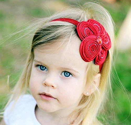 The Fairy Factory Red Headband, Handmade (Headband) Satin Flower Headband with Red Crystal Center - Red