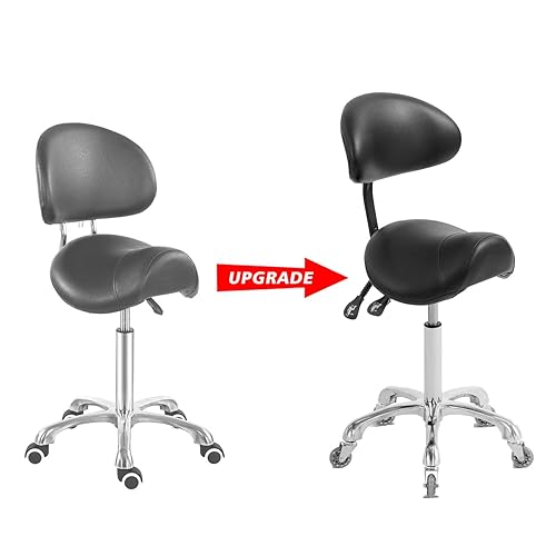 Saddle Stool Rolling Chair with Back Support,Esthetician Tattoo Dental  Stool Chair,Lash Chairs for Eyelash Tec