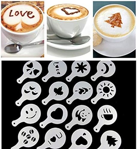 16pcs Set Coffee Stencil Filter Latte 