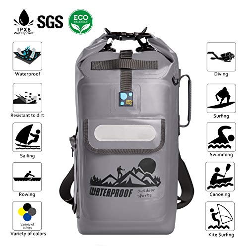 IDRYBAG Dry Bag Waterproof Backpack Floating 20L Roll Top Compression Sack Keeps Gear Dry for Kayaking, Beach, Rafting, Swimming, Boating, Hiking, Camping,Fishing,Canoeing - Gray
