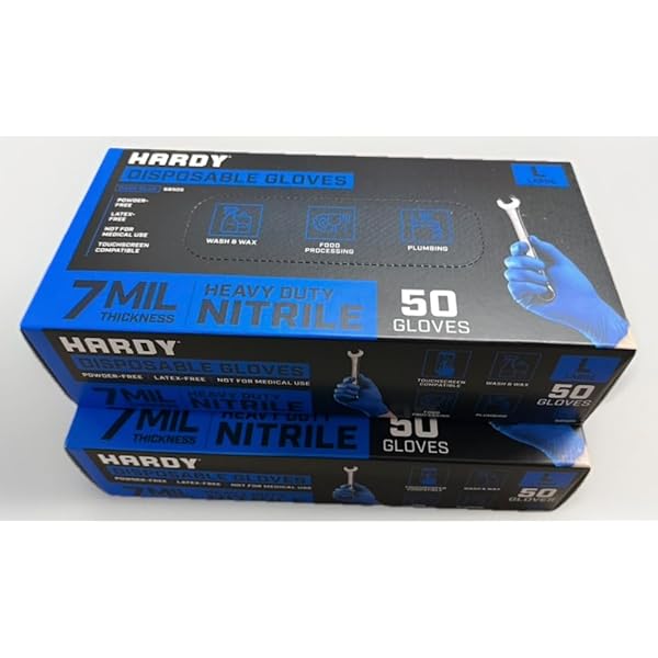Hardy 7 mil Nitrile Powder Free Gloves 50 Pc (Large) - 2 BOXES