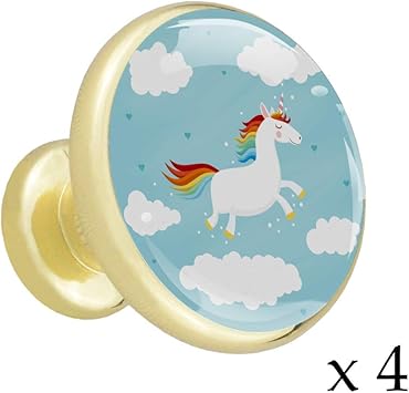 Weißer Wolken-Einhorn-blauer Himmel 4 stück Messing Gold Runde Küche