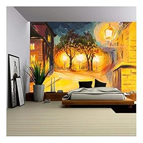 Oil Painting - Evening Street in Paris, View, European - Removable Wall Mural | Self-Adhesive Large Wallpaper - 66x96 inches