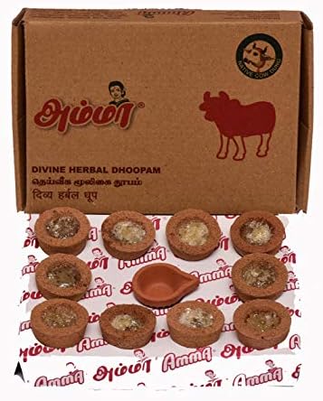 AMMA Divine CowDung Herbal Dhoop Cups,Pack of 10 Cups with a Holder (Combo of 12)