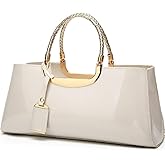 XingChen Glossy Women Handbag Faux Patent Leather Top-Handle Bag Structured Shoulder Bag Tote Evening Purse Party Satchel