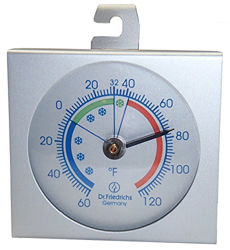 Freezer - Refrigerator Thermometer Aluminum Standing or use with Hanging Hook