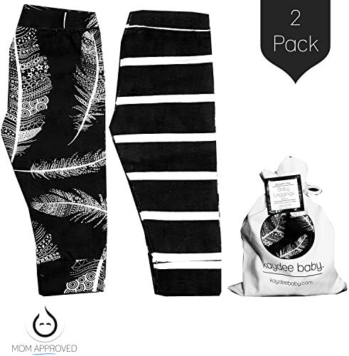 Kaydee Baby Leggings Variety of Options - Set of 2 Gift Set (Ages 0-24 Months) (12-18 Months, Feathers &amp; Stripes)