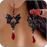 Gothic Vampire Bat Earrings for Women Dark Black Red Crystal Dangle Drop Vampire Earrings for Cosplay Party Punk Punk Style Halloween Jewelry Goth Costume Accessories