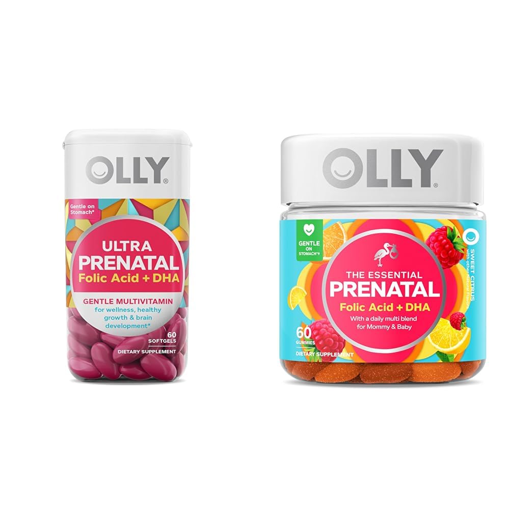 OLLY Ultra Strength Prenatal Multivitamin Softgels, Supports Healthy Growth, Brain Development & The Essential Prenatal Gummy Multivitamin, 30 Day Supply (Gummies), Sweet, Folic Acid