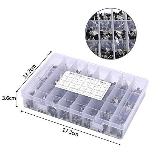 840PCS 24 Values 2N2222-S9018/BC327-BC558 NPN PNP Power General Purpose Transistors Assortment Kit with Storage Case