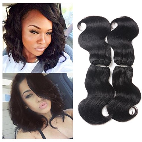 Brazilian Hair Body Wave 4 Bundles 8" Inch Short Curly Human Hair Extension Grade 7A Brazilian Virgin Hair Weave Bundles 50g/Pcs Total 200g (Natural Color)