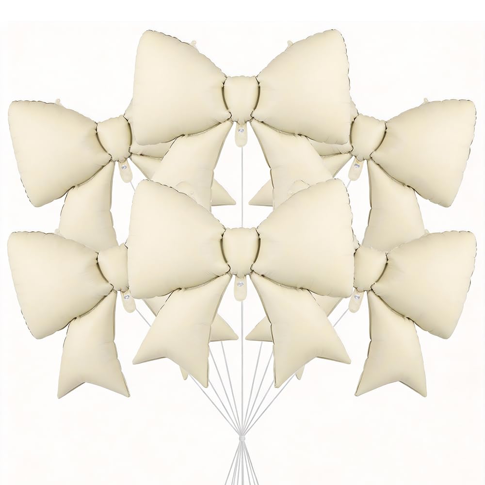 Giant White Bow Balloons 6PCS - Matte Finish Birthday Party Decorations, Large Elegant Bow Shaped Helium Balloons for Baby Shower, Wedding & Photo Backdrop