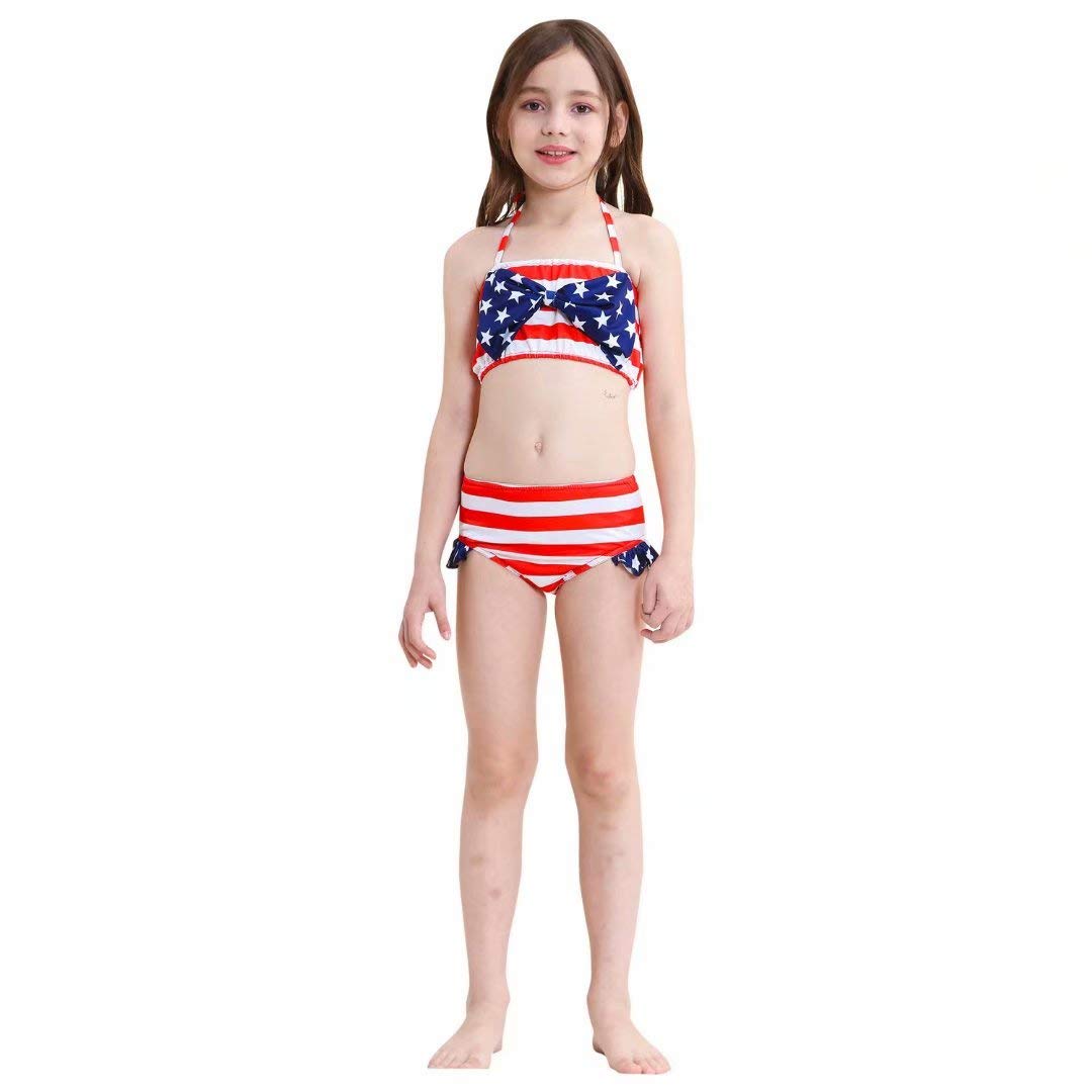 Tsyllyp 2019 Girls American Flag Swimsuit Mermaid Tails for Swimming Bikini Bathing Suit with Monofin 4PCS