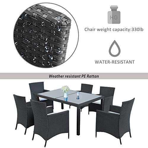 LZ LEISURE ZONE 7Piece Outdoor Wicker Dining Set Garden PE Rattan