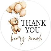 Andaz Press 2 Inch Round Thank You Beary Much Baby Shower Stickers, Teddy Bear Baby Shower Decorations, We Can Bearly Wait Decorations, Neutral Stickers for Candy, Favors, Envelopes, 40 Pack