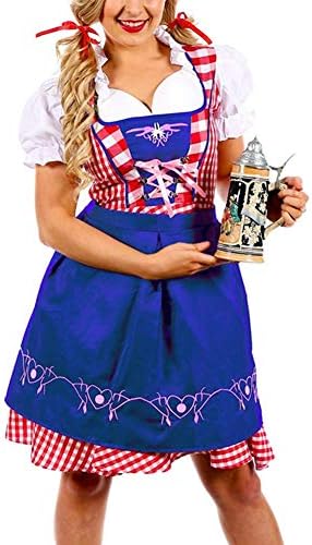 JiuRong Women Oktoberfest Dirndl Sexy Dress Bavarian Beer Maid Costume