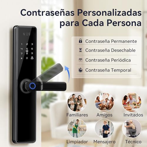 LOKOOY Cerradura Inteligente Q6 WIFI, Alarma Anti-forzamiento, SIN NECESIDAD DE PUERTA DE ENLACE, 6 Métodos de Apertura, TTLOCK WIFI App/App Bluetooth/Huella Digital/Tarjeta IC/Contraseña/Llave Física