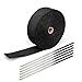 AURELIO TECH 50ft Fiberglass roll Black Racing Exhaust Header Pipe Wrap Tape Ties Combo KIT