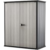 Keter Premier Tall 4.6x5.6 ft Resin Outdoor Storage Shed, Backyard Garden Shed with Shelving Brackets for Tools, Patio Furniture, Pool &amp; Bike Storage, Grey &amp; Black, 62 cu. ft Capacity