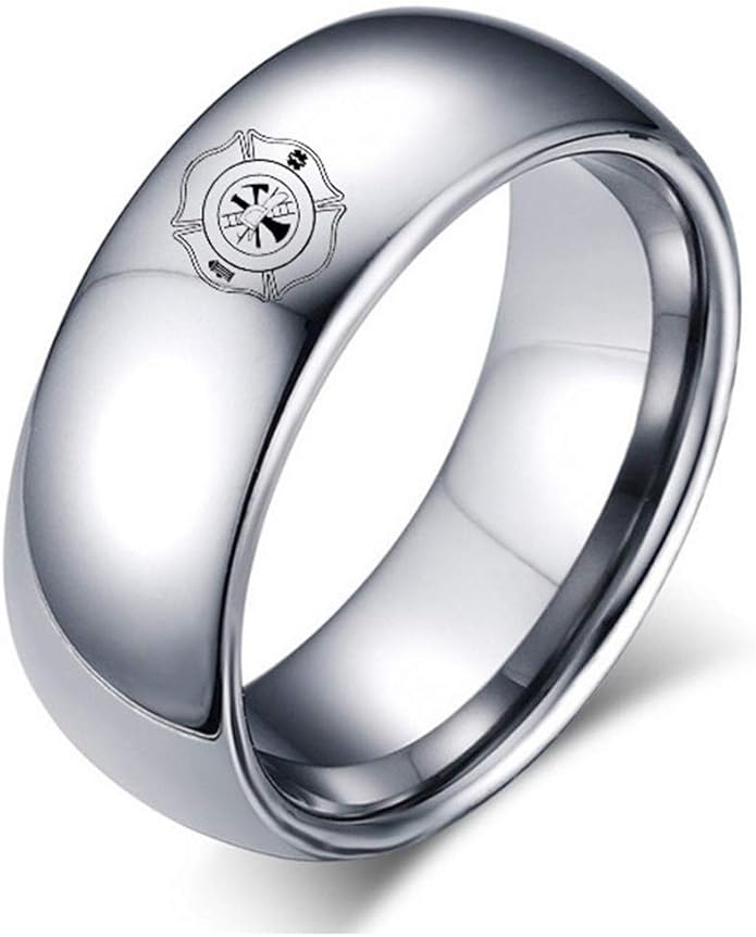 Firefighter Logo American Firefighter Titanium Steel Men's Ring Silver