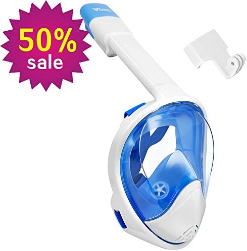 WitMoving Full Face Snorkel mask, 180°Panoramic Wider Viewing Area Easybreath Snorkeling Mask With Longer Tube, Anti-Fog Anti-Leak Design (2017 Improved Version for Adults &amp; Youth L/XL Blue)