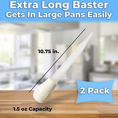BPA Free, Pro Grade Turkey Baster 2 Pack. Extra Large 11 Inch Bulb Basters with Measuring Lines