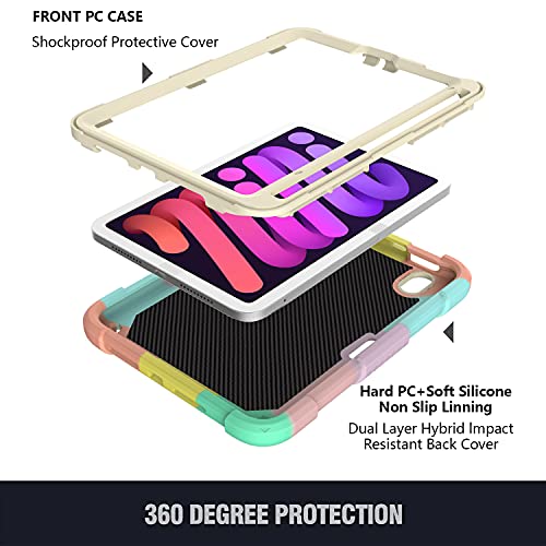 Silicon Case for iPad Mini 6 2021, iPad Mini 6th Generation Case for Kids, Cute Butterfly Wings Kickstand, with Shoulder Strap/ Pencil Holder Shockproof Cover for iPad Mini 6 8.3 inch (Colorful Pink)