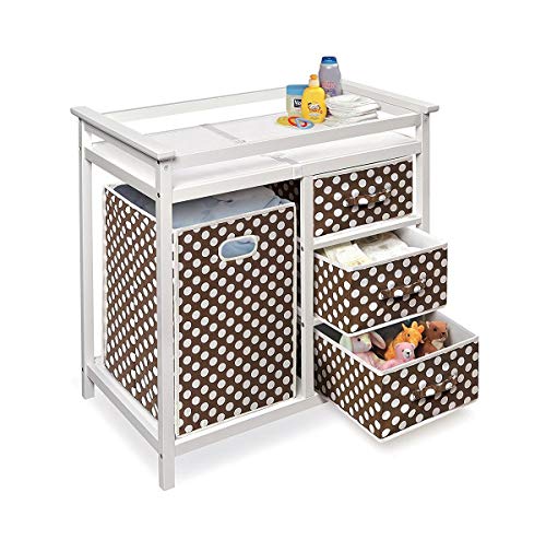 Wooden Baby Diaper Changing Table with Cushion of Safety Strap, Laundry Hamper, and 3 Storage Baskets (White)