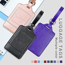 Teskyer Luggage Tags, 3 Pack Premium PU Leather