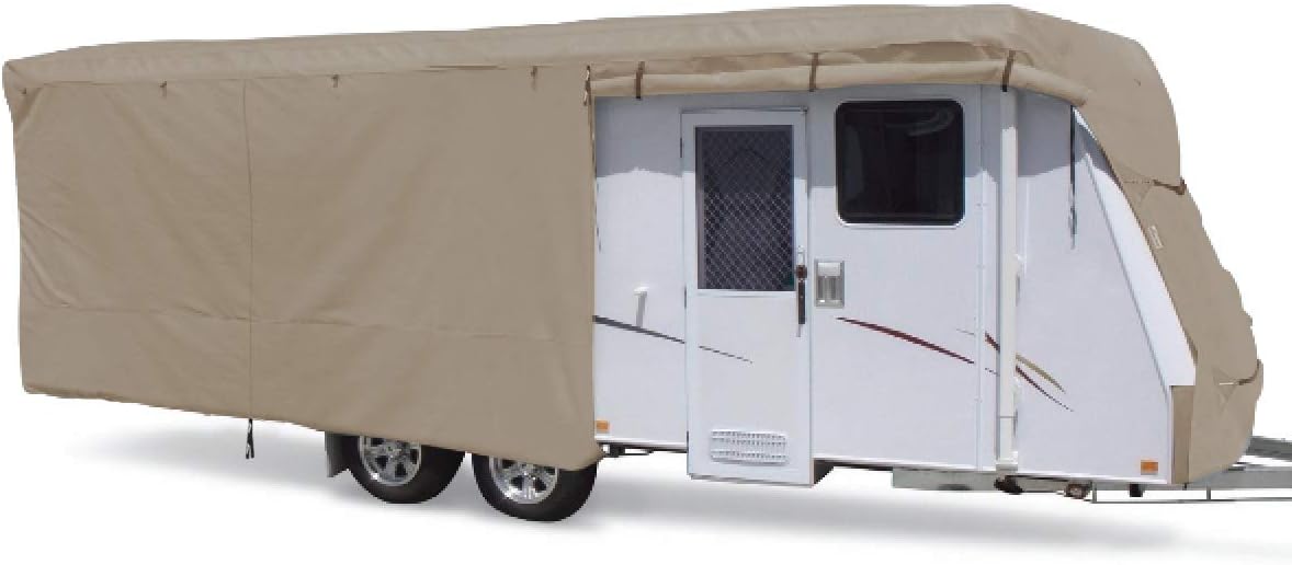 Travel Trailer Cover RV Cover,Color Gray,Beige,160g SSFS 4 Layer Polypropylene Fabric,fits Most Sizes (Beige, 24-27 Feet)