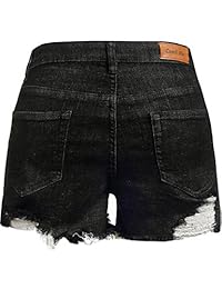 Camii Mia damaes envejecido Cutoff alta cintura elástico delgado Denim pantalones cortos