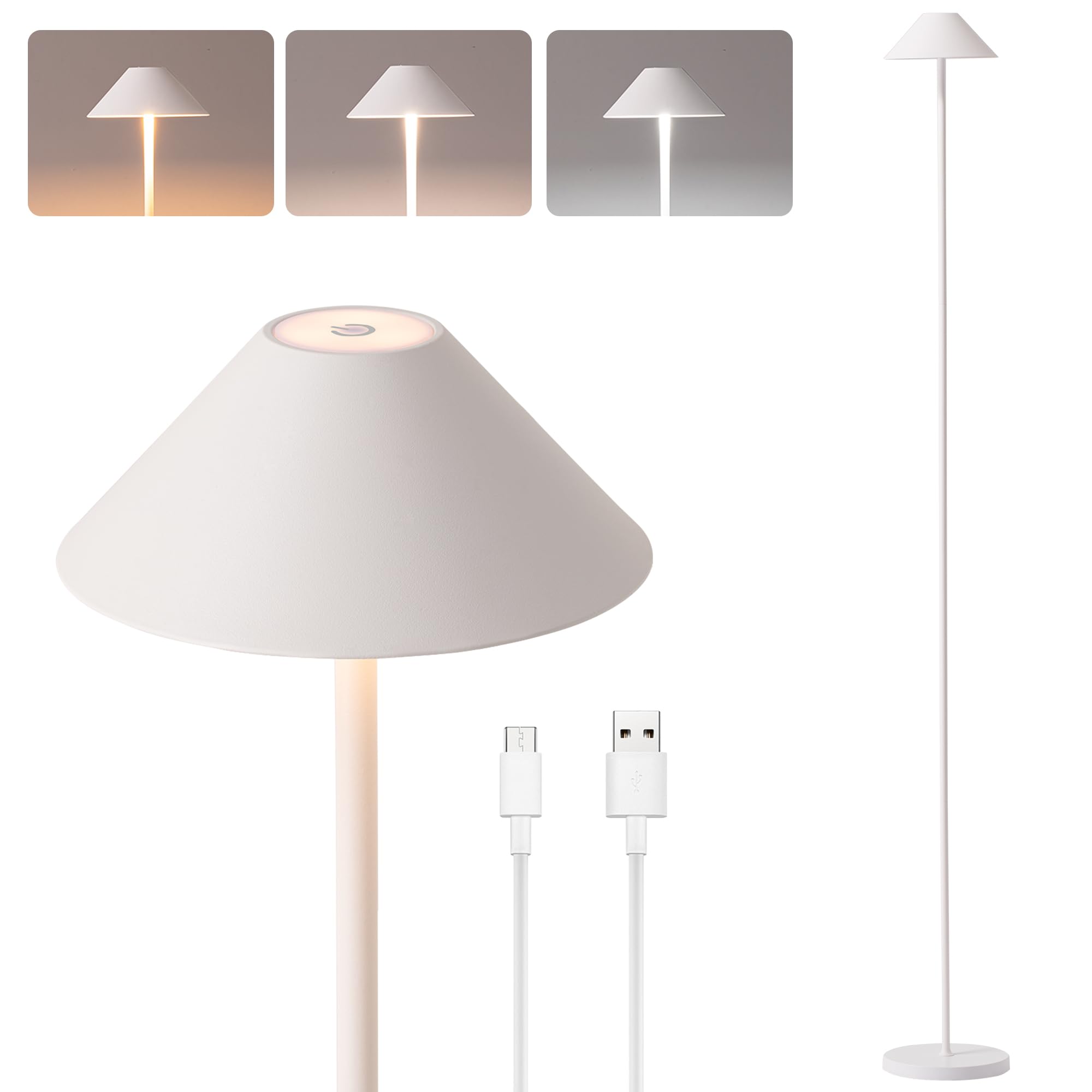 Photo 1 of Rechargeable Floor Lamp for Indoor/Outdoor, Cordless Tall Standing Lamp with 3 Color Temps & Dimmable, IP43 Waterproof, Adjustable Height 16-59 Inch, LED Floor Lamp for Living Room,Patio(White)