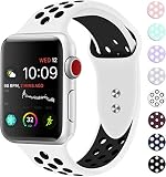Bandx Compatible for Iwatch Band 38mm 42mm 40mm 44mm, Soft Silicone Sport Band Replacement Wrist Strap IWatch Series 5 4 3 2 1, Sport Edition (White/Black, 42mm/44mm-M/L)