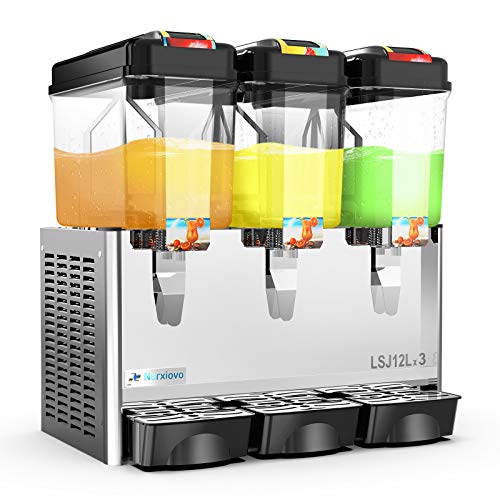 Nurxiovo Juice Dispenser -9.36Gallon commercial juice ice beverage dispenser, 3.12 Gallon Per Tank, 3 Tank with Thermostat Controller, Stainless Steel