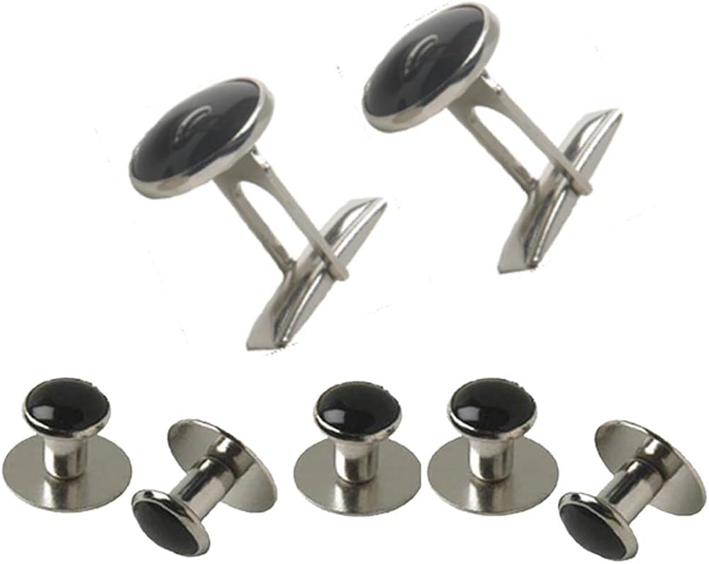 Tuxedo Shirt Buttons Set- Free Cuff Links Black/Silver at  Men’s Clothing store