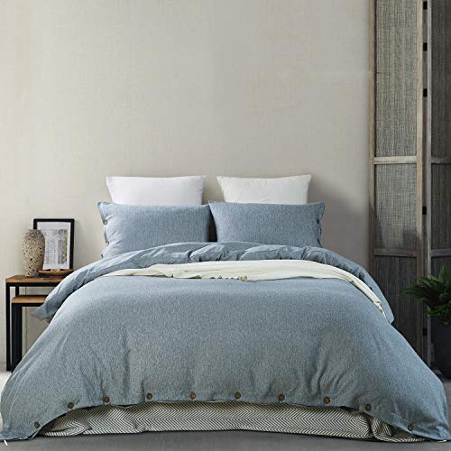 image for MUKKA Duvet Cover Queen Microfiber Button Blue Heather, Linen Like Cha