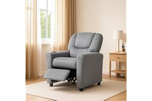 Naomi Home Suri Kids Recliner Chair with Cup Holder & Footrest, Gray Microfiber - Cozy Lounge for Toddlers & Children