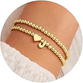 Ursteel Valentines Day Gifts for Her Women - Dainty 14K Gold Plated Beaded Bracelets for Women Trendy Letter A-Z Heart Jewelry Personalized Gifts