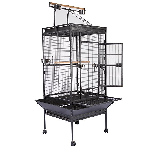 Olymstore Large Parrot Bird Cage 63” Height Playtop Macaw Finches Budgie Conure Parrotlet Wire Cage Wheels, Play Stand, Trash Tray, Birdcages