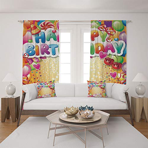 iPrint 2 Panel Set Satin Window Drapes Living Room Curtains and 2 Pillowcases,Framework with Many Balloons Cupcake Cherry,The Perfect Combination of Curtains and Pillows Makes Your Living Room Warmer