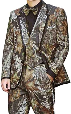 HBDesign Mens 3 Piece 2 Button Flat Collar Camouflage Suits 46R
